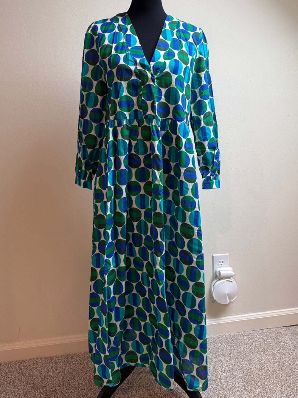 Zara Blue & Green Geometric Print Maxi Dress